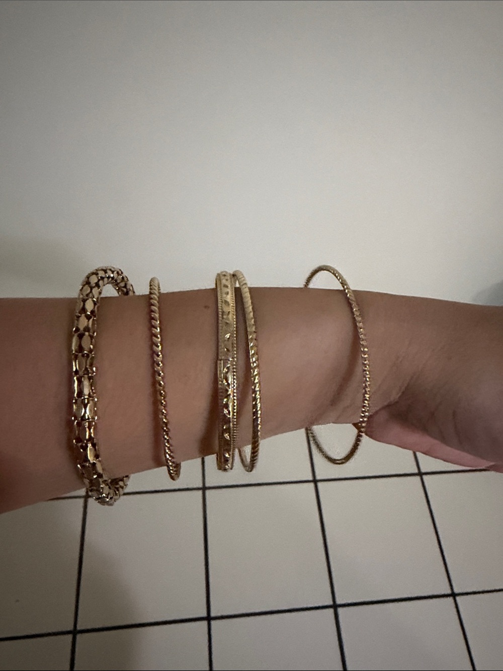 Gold Multi-Texture Women's Bangle Bracelet - Picture 3 of 4